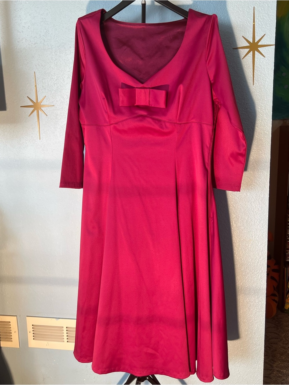 Pinup Couture Fuchsia Long-Sleeve Bow-Front A-Line Dress